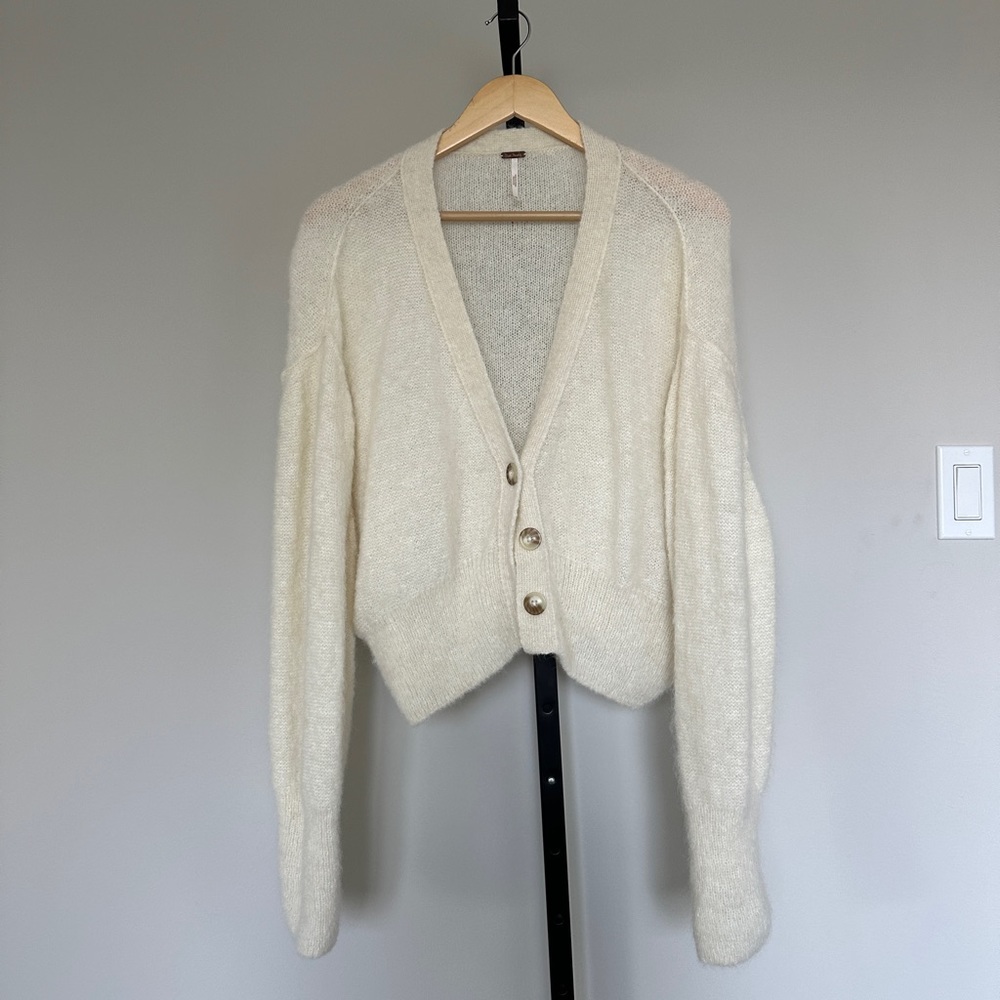 Free people slouchy cream knit cardigan